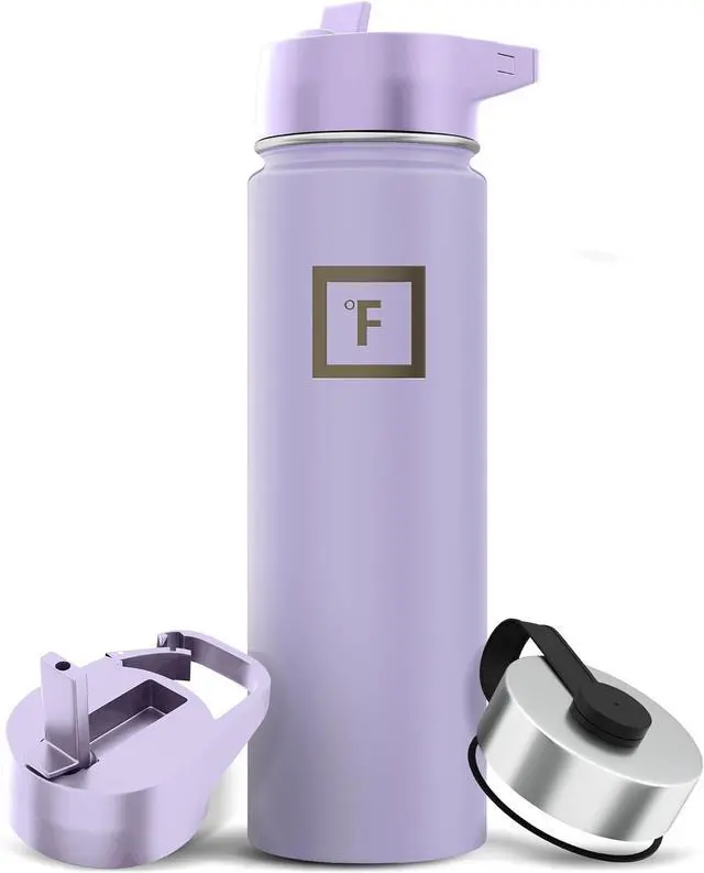 Main image of IRON °FLASK Camping & Hiking Hydration Flask with 3 Lids - Stainless Steel, Double Walled & Vacuum Insulated Water Bottle - Leak Proof & BPA Free (Lavender, Straw - 22 oz)