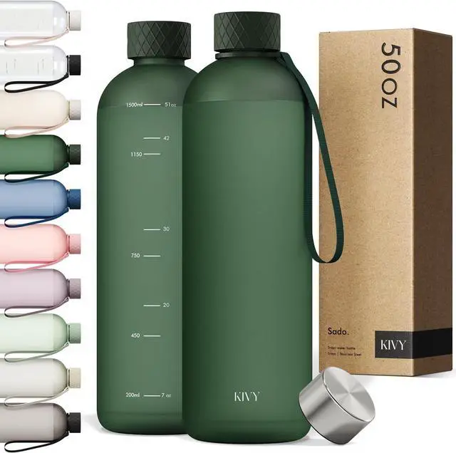 Main image of KIVY Large Water Bottle 50oz [Lightweight & Shatterproof] Fits Backpack & Cupholder for Travel, Sports, School - Dark Green water bottle no straw - 1.5 Liter water bottles - 50oz Water bottle