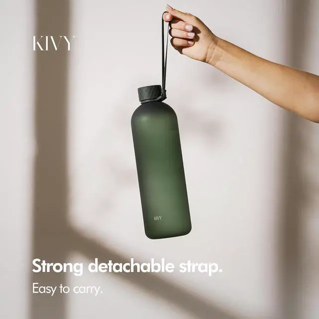 Alt view image 2 of 7 - KIVY Large Water Bottle 50oz [Lightweight & Shatterproof] Fits Backpack & Cupholder for Travel, Sports, School - Dark Green water bottle no straw - 1.5 Liter water bottles - 50oz Water bottle