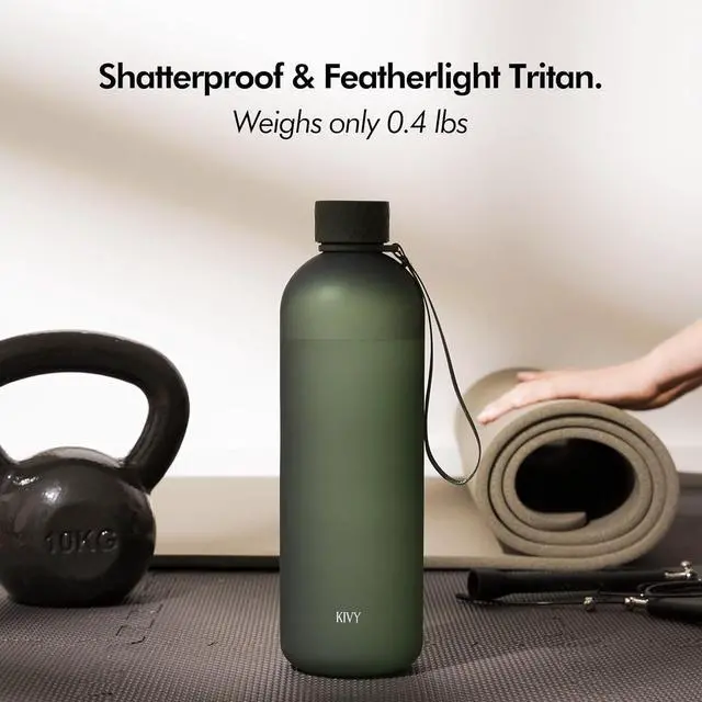 Alt view image 4 of 7 - KIVY Large Water Bottle 50oz [Lightweight & Shatterproof] Fits Backpack & Cupholder for Travel, Sports, School - Dark Green water bottle no straw - 1.5 Liter water bottles - 50oz Water bottle