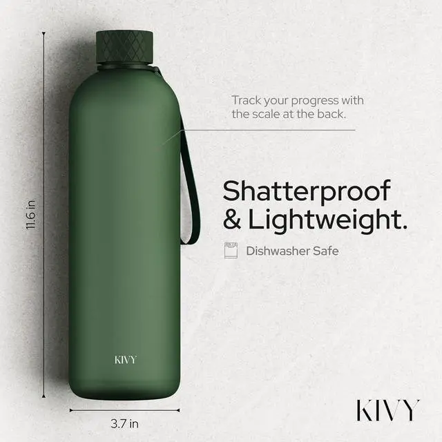 Alt view image 7 of 7 - KIVY Large Water Bottle 50oz [Lightweight & Shatterproof] Fits Backpack & Cupholder for Travel, Sports, School - Dark Green water bottle no straw - 1.5 Liter water bottles - 50oz Water bottle