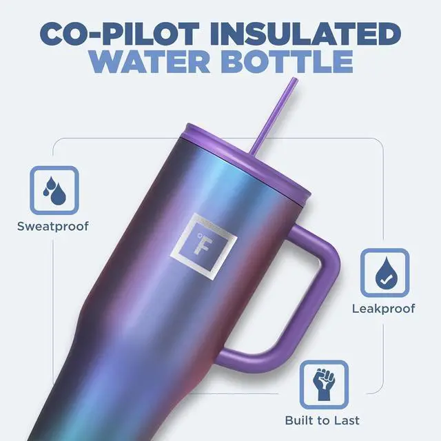 Alt view image 2 of 7 - IRON °FLASK Co-Pilot Insulated Mug w/Straw & Flip Cap Lids - Cup Holder Bottle for Hot, Cold Drink - Leak-Proof - Water, Coffee Portable Travel Mug - Dark Night, 40 Oz