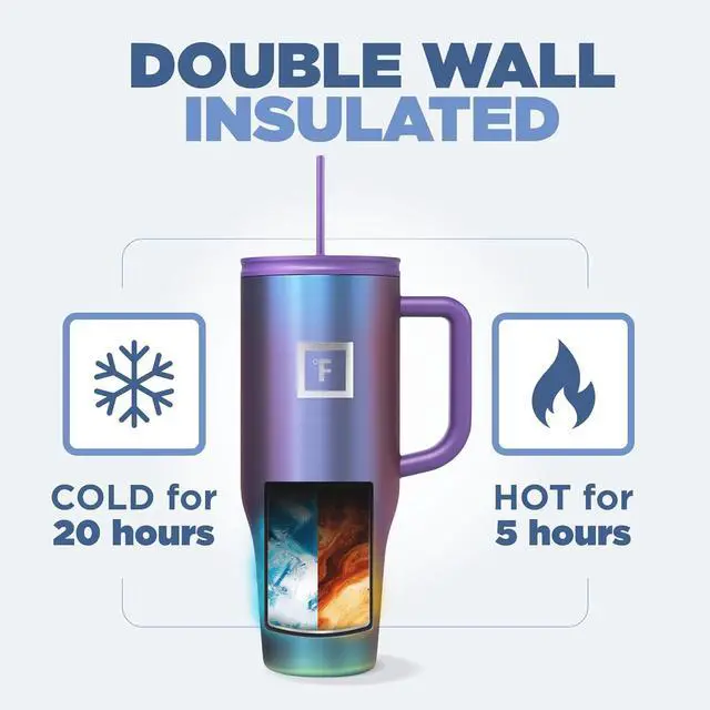 Alt view image 4 of 7 - IRON °FLASK Co-Pilot Insulated Mug w/Straw & Flip Cap Lids - Cup Holder Bottle for Hot, Cold Drink - Leak-Proof - Water, Coffee Portable Travel Mug - Dark Night, 40 Oz