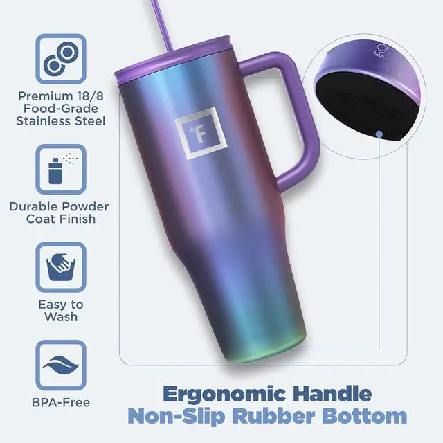 Alt view image 5 of 7 - IRON °FLASK Co-Pilot Insulated Mug w/Straw & Flip Cap Lids - Cup Holder Bottle for Hot, Cold Drink - Leak-Proof - Water, Coffee Portable Travel Mug - Dark Night, 40 Oz