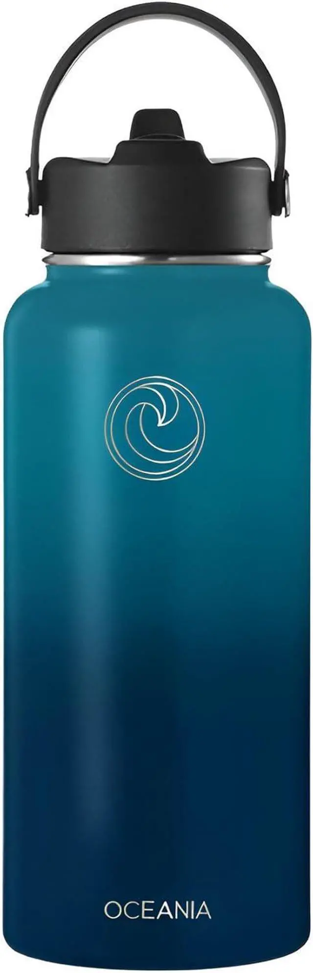 Alt view image 2 of 6 - Oceania Flask 32oz Stainless Steel Water Bottles | Modern, Leakproof, Hydro BPA-Free, Insulated Water Bottle with 3 Lids, 3 Straws & 2 Straw Cleaning Brushes | Simple Camping & Hiking Water Bottle