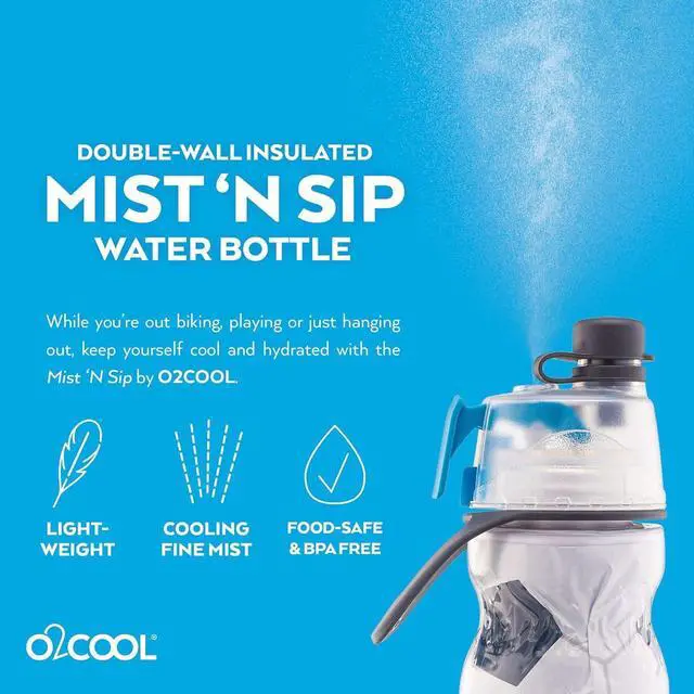 Alt view image 3 of 7 - O2COOL Mist 'N Sip Misting Water Bottle 2-in-1 Mist And Sip Function With No Leak Pull Top Spout Reusable Sports Water Bottle - 20 oz (2 Pack Soccer)