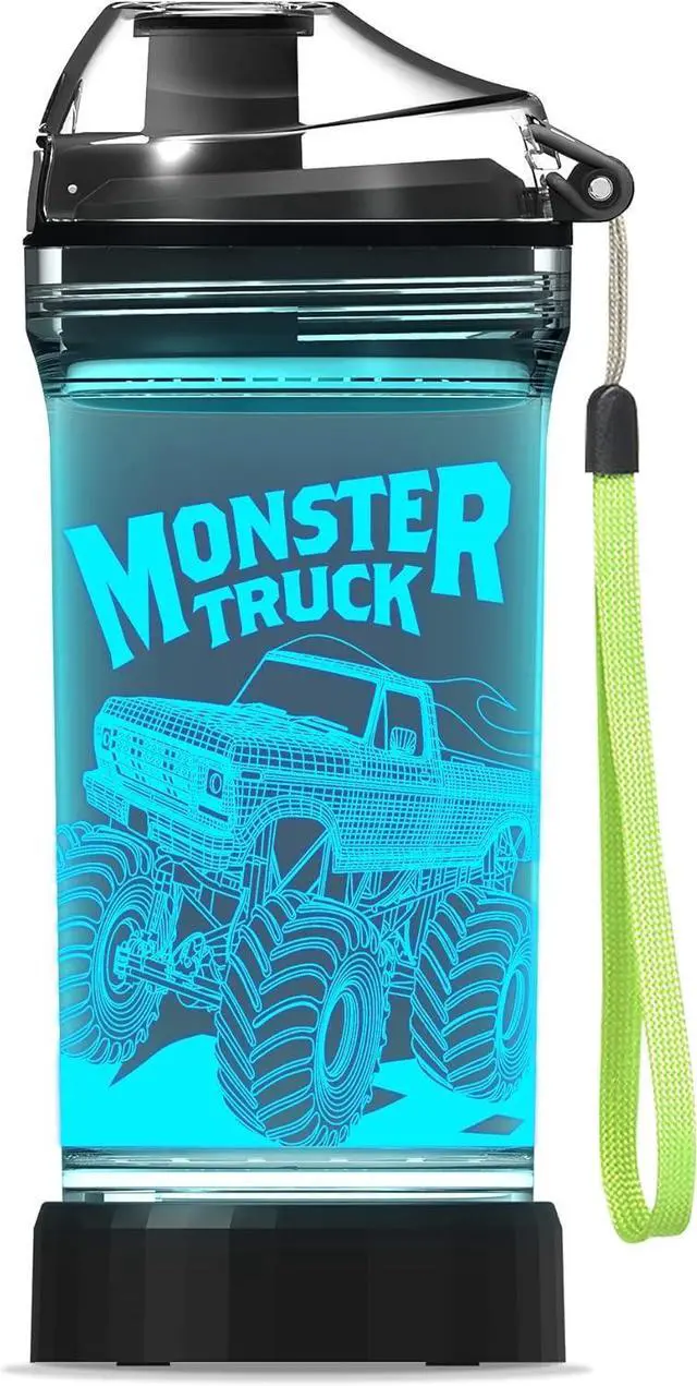 Main image of Lightzz Kids Water Bottle with 3D Glowing Monster Truck LED Light - 14 OZ Tritan BPA Free - Creative Ideal Travel Cup Car Race Gift for School Kid Boy Child Holiday Camping Picnic