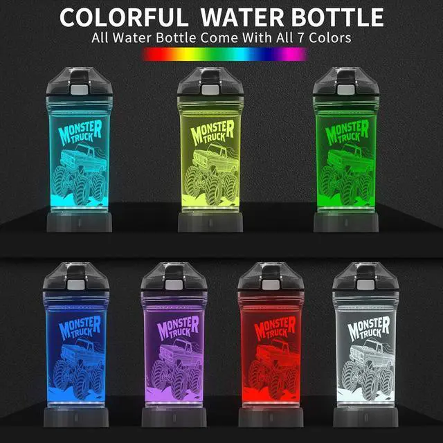 Alt view image 3 of 6 - Lightzz Kids Water Bottle with 3D Glowing Monster Truck LED Light - 14 OZ Tritan BPA Free - Creative Ideal Travel Cup Car Race Gift for School Kid Boy Child Holiday Camping Picnic