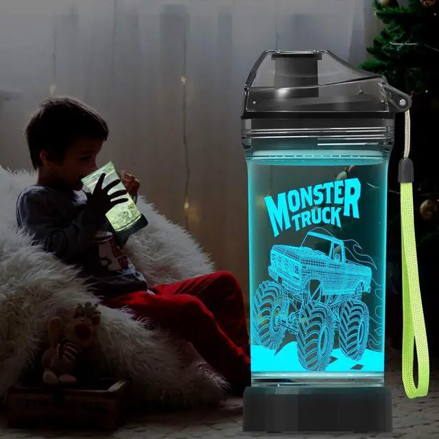 Alt view image 5 of 6 - Lightzz Kids Water Bottle with 3D Glowing Monster Truck LED Light - 14 OZ Tritan BPA Free - Creative Ideal Travel Cup Car Race Gift for School Kid Boy Child Holiday Camping Picnic