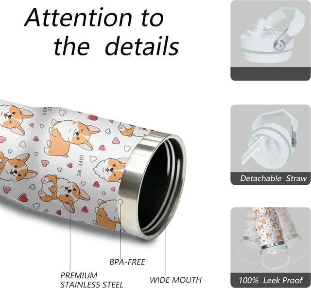 Alt view image 3 of 7 - 30 oz Corgi Coffee Tumbler with Handle and Straw, Dog Lovers Stainless Steel Insulated Cup with Flip Straw,Travel Coffee Mug Water Bottle,Christmas Birthday Mothers Day Gifts for Women Animal Lovers