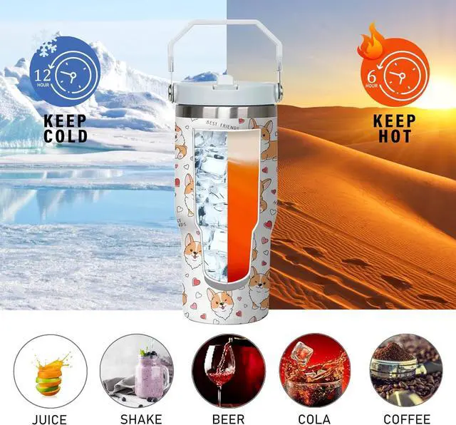 Alt view image 4 of 7 - 30 oz Corgi Coffee Tumbler with Handle and Straw, Dog Lovers Stainless Steel Insulated Cup with Flip Straw,Travel Coffee Mug Water Bottle,Christmas Birthday Mothers Day Gifts for Women Animal Lovers