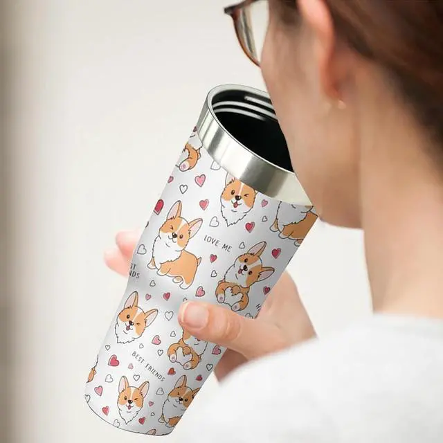 Alt view image 5 of 7 - 30 oz Corgi Coffee Tumbler with Handle and Straw, Dog Lovers Stainless Steel Insulated Cup with Flip Straw,Travel Coffee Mug Water Bottle,Christmas Birthday Mothers Day Gifts for Women Animal Lovers