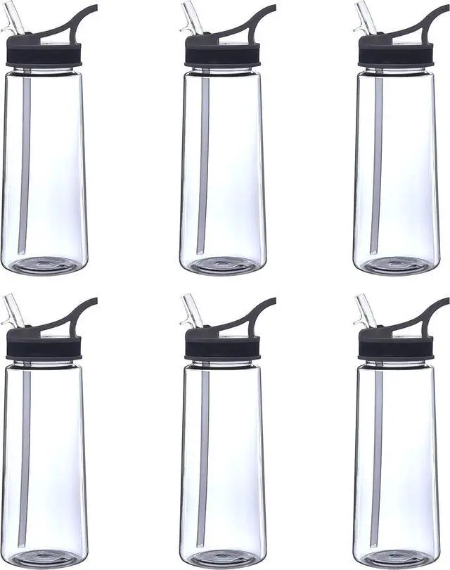 Main image of DISCOUNT PROMOS Plastic Sports Bottles with Spill Proof Lids 22 oz. Set of 6, Bulk Pack - Reusable, With Straw, Perfect for Gym, Outdoor Sports, Home, Office - Clear
