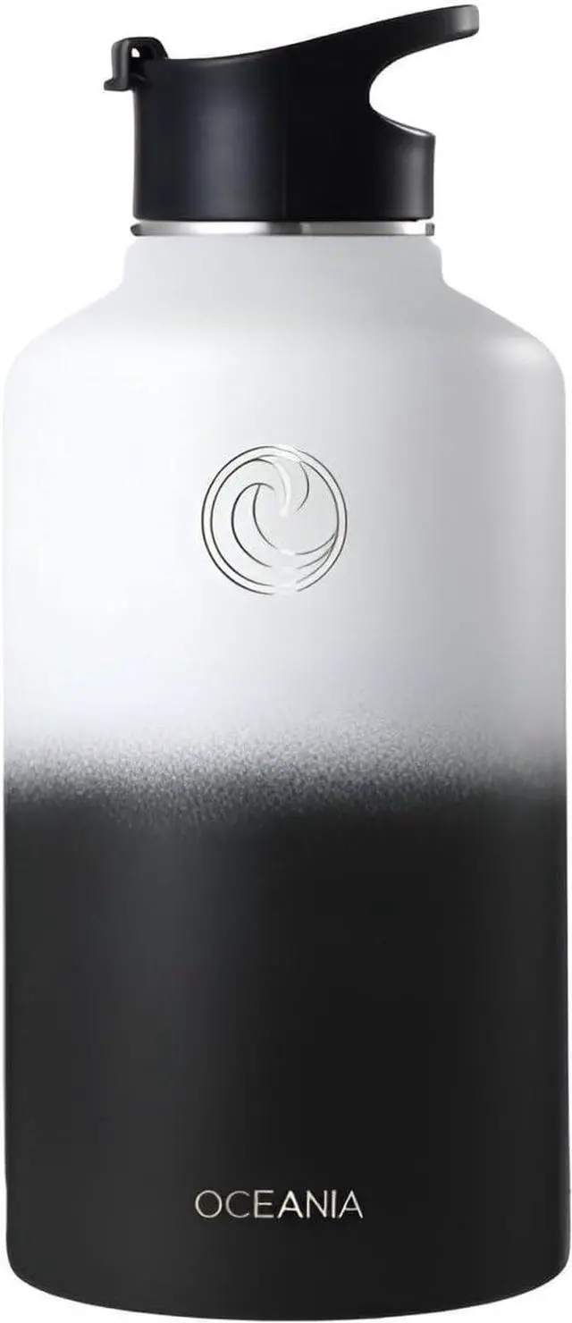 Alt view image 4 of 6 - Oceania Flask 64oz Stainless Steel Water Bottles | Modern, Leakproof, Hydro BPA-Free, Insulated Water Bottle with 3 Lids, 3 Straws & 2 Straw Cleaning Brushes | Simple Camping & Hiking Water Bottles