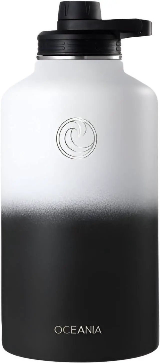 Alt view image 3 of 6 - Oceania Flask 64oz Stainless Steel Water Bottles | Modern, Leakproof, Hydro BPA-Free, Insulated Water Bottle with 3 Lids, 3 Straws & 2 Straw Cleaning Brushes | Simple Camping & Hiking Water Bottles