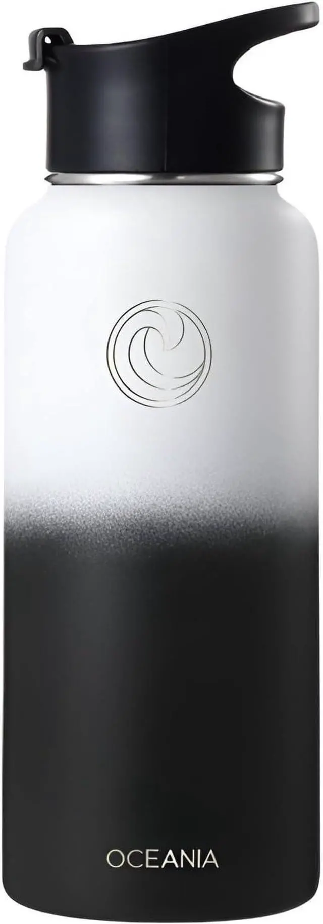 Alt view image 4 of 6 - Flask 32oz Stainless Steel Water Bottles | Modern Leakproof Hydro BPA-Free Insulated Water Bottle with 3 Lids 3 Straws & 2 Straw Cleaning Brushes | Simple Camping & Hiking Water Bottles