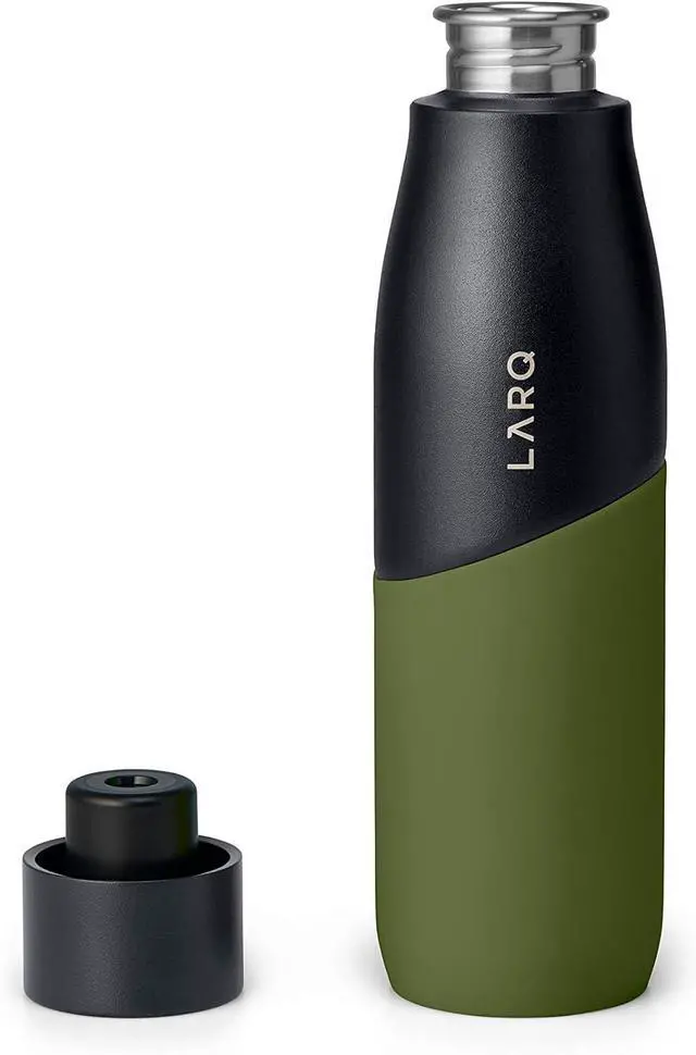 Alt view image 3 of 7 - LARQ Bottle Movement PureVis 24 oz- Lightweight Self-Cleaning and Non-Insulated Stainless Steel Water Bottle with UV Water Purifier | Reusable & Travel Friendly, Black/Pine