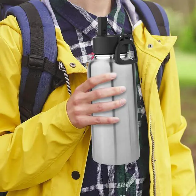 Alt view image 7 of 7 - Volhoply 32 oz Water Bottles Bulk 4 Pack with Straw Lid & Spout Lid,Insulated Sports Water Bottle,Double Wall Vacuum Stainless Steel Cups,Leakproof Wide Mouth Metal Flask for Travel(Silver,4)