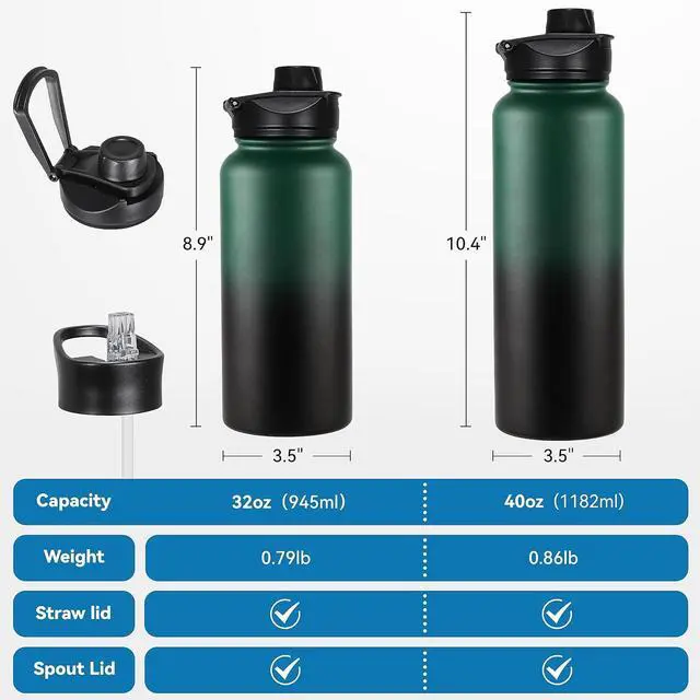 Alt view image 4 of 7 - VEGOND 32 oz Insulated Water Bottle Bulk Stainless Steel Metal Water Bottles with Leak Proof Straw Lid & Spout Lid, Wide Mouth Double Walled Vacuum Travel Sports Bottle, 4 Pack