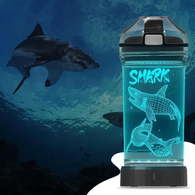 Alt view image 3 of 7 - YuanDian Shark Gifts, Light Up Kids Water Bottle with 3D Ocean Animal Shark Design- 14 OZ Tritan BPA Free - Cool Drinking Cups Gift for School Kids Baby Boy Girl Child Christmas Holiday