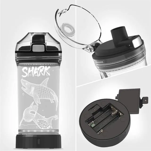 Alt view image 6 of 7 - YuanDian Shark Gifts, Light Up Kids Water Bottle with 3D Ocean Animal Shark Design- 14 OZ Tritan BPA Free - Cool Drinking Cups Gift for School Kids Baby Boy Girl Child Christmas Holiday