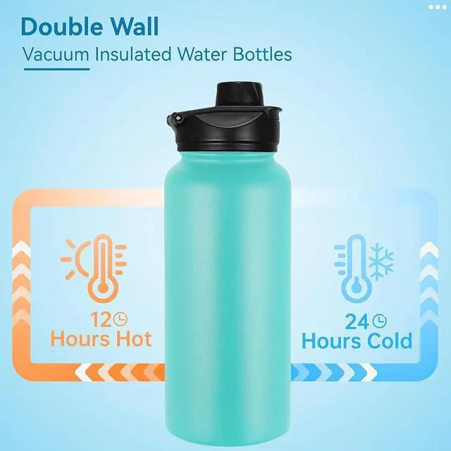 Alt view image 3 of 7 - VEGOND 32 oz Insulated Water Bottle Bulk Stainless Steel Metal Water Bottles with Leak Proof Straw Lid & Spout Lid, Wide Mouth Double Walled Vacuum Travel Sports Bottle, 4 Pack