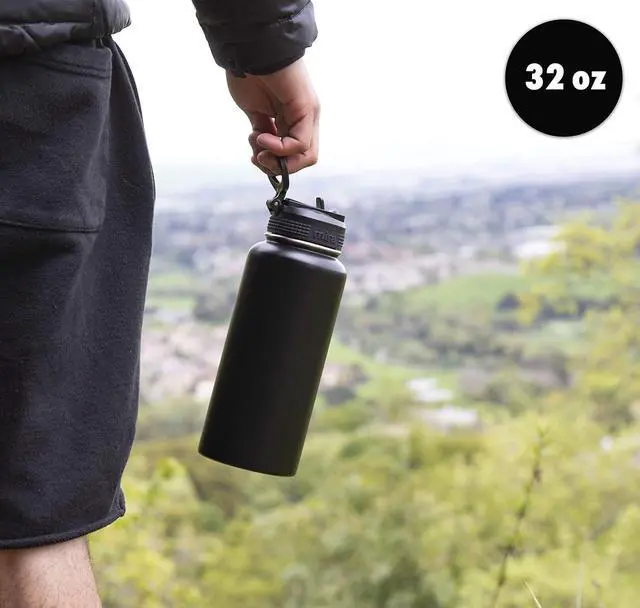 Alt view image 5 of 7 - MIRA 32 oz Insulated Water Bottle - Stainless Steel Sports Flask with 2 Lids (Straw & Handle) - Cold Drink Thermos - Blue