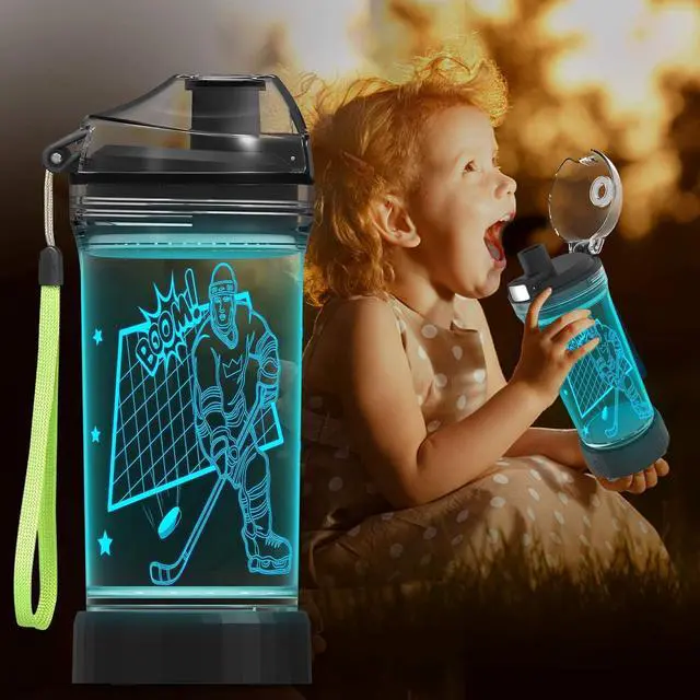 Alt view image 2 of 7 - Lightzz Kids Water Bottle with 3D Glowing Hockey LED Light - 14 OZ Tritan BPA Free - Creative Ideal Travel Cup Gift for School Kid Boy Child Holiday Camping
