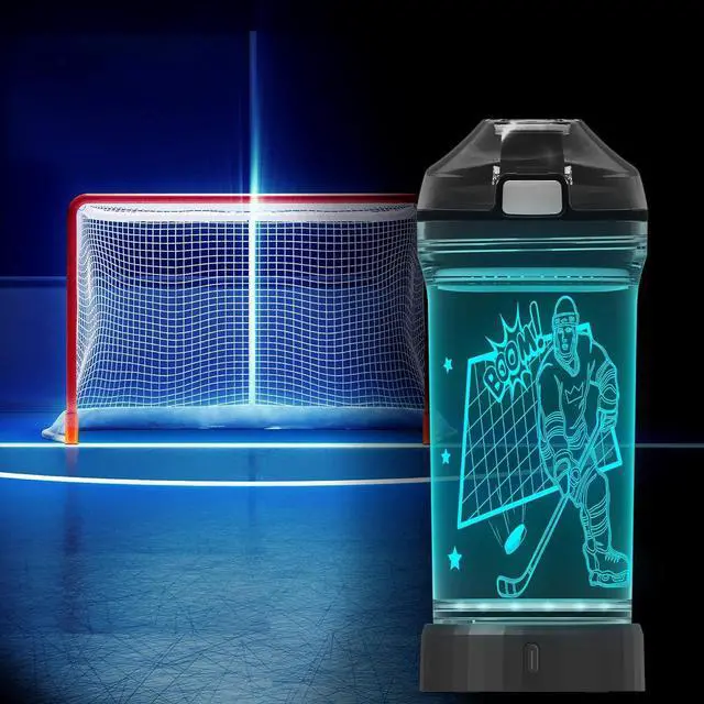 Alt view image 3 of 7 - Lightzz Kids Water Bottle with 3D Glowing Hockey LED Light - 14 OZ Tritan BPA Free - Creative Ideal Travel Cup Gift for School Kid Boy Child Holiday Camping
