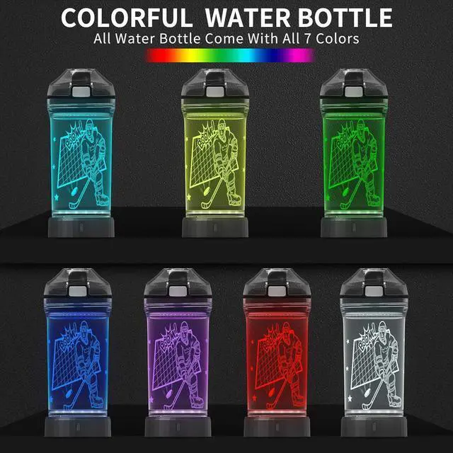 Alt view image 4 of 7 - Lightzz Kids Water Bottle with 3D Glowing Hockey LED Light - 14 OZ Tritan BPA Free - Creative Ideal Travel Cup Gift for School Kid Boy Child Holiday Camping