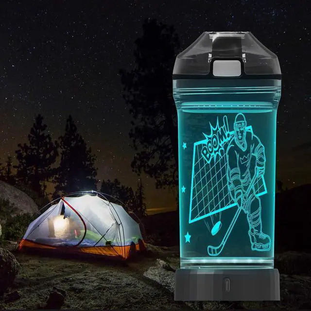 Alt view image 5 of 7 - Lightzz Kids Water Bottle with 3D Glowing Hockey LED Light - 14 OZ Tritan BPA Free - Creative Ideal Travel Cup Gift for School Kid Boy Child Holiday Camping