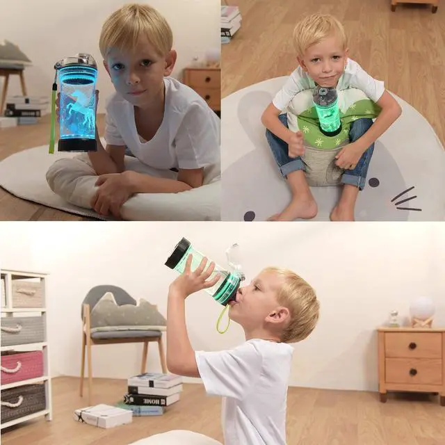 Alt view image 5 of 7 - Lightzz Kids Watter Bottle3D Dinosaur Cup with LED Illusion Light with 7 Color Changing Light - 14 0z BPA Free - Creative Travel Cup Dinosaur Gift for School Kid Boy Holiday