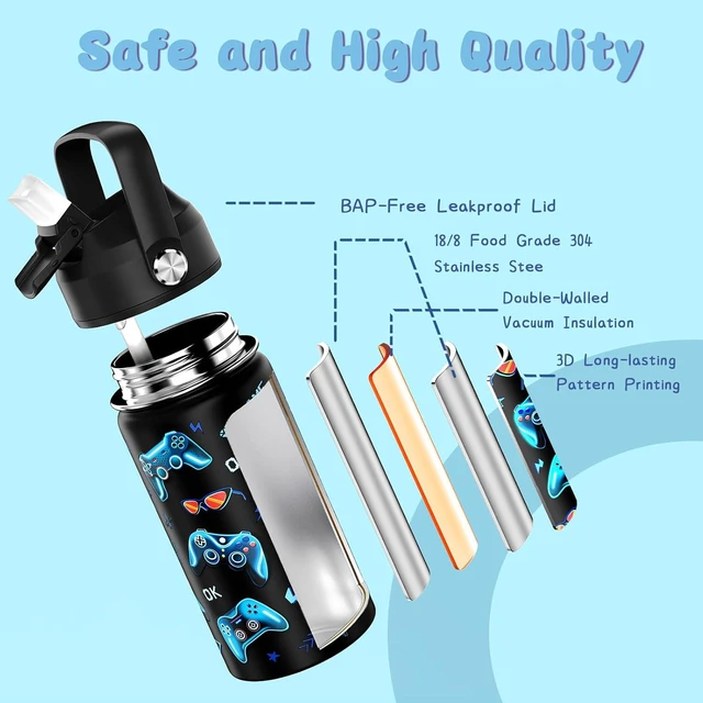 Alt view image 2 of 6 - ACESAK 14oz Kids Insulated Water Bottle with Straw Lid 18/8 Stainless Steel