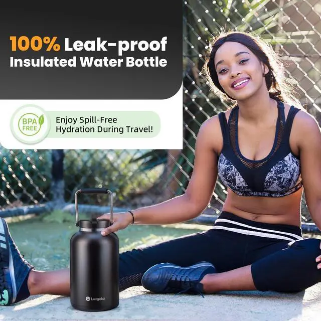 Alt view image 4 of 7 - 128 oz Insulated Water Jug with Straw Lid and Handle, One Gallon Stainless Steel Large Double Vacuum Water Bottle for Hot & Cold Drinks - Sweat Proof, Great for Travel, Hiking, Camping - Black