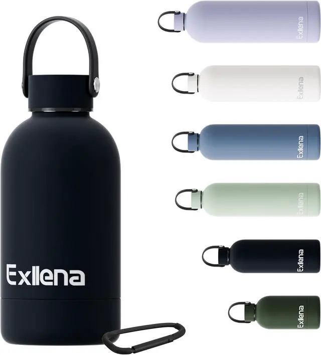 Main image of Small Water Bottles 12 oz with Handle Lid and Carabiner, Mini Insulated Water Bottle Double Wall Vacuum Leakproof for Kids/Adults (Black)