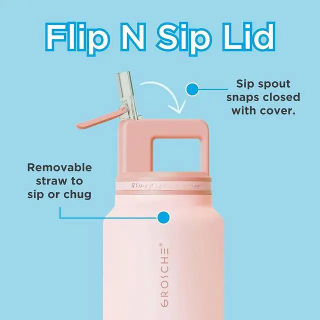 Alt view image 2 of 7 - GROSCHE Alpine Flip n' Sip 40 oz Insulated Water Bottle - Stainless Steel, Leakproof Flask with Straw - Perfect for Gym, Travel & Outdoor Use - Keeps Water Cold up to 60 hrs - Rose Pink