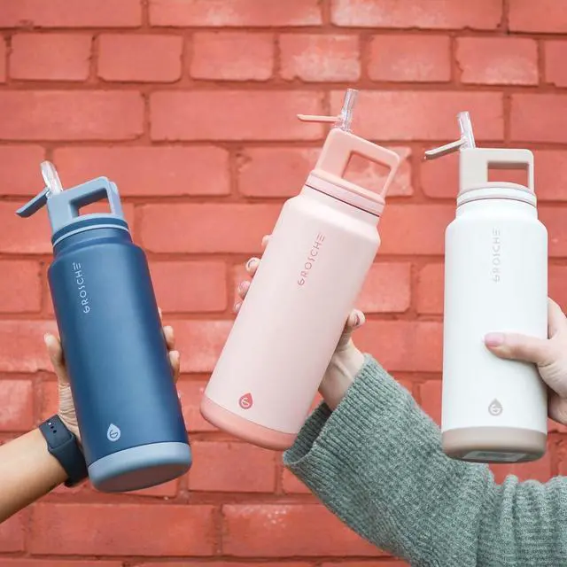 Alt view image 5 of 7 - GROSCHE Alpine Flip n' Sip 40 oz Insulated Water Bottle - Stainless Steel, Leakproof Flask with Straw - Perfect for Gym, Travel & Outdoor Use - Keeps Water Cold up to 60 hrs - Rose Pink