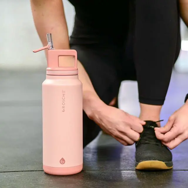 Alt view image 7 of 7 - GROSCHE Alpine Flip n' Sip 40 oz Insulated Water Bottle - Stainless Steel, Leakproof Flask with Straw - Perfect for Gym, Travel & Outdoor Use - Keeps Water Cold up to 60 hrs - Rose Pink