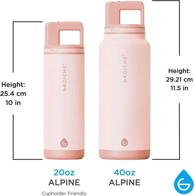 Alt view image 6 of 7 - GROSCHE Alpine Flip n' Sip 40 oz Insulated Water Bottle - Stainless Steel, Leakproof Flask with Straw - Perfect for Gym, Travel & Outdoor Use - Keeps Water Cold up to 60 hrs - Rose Pink