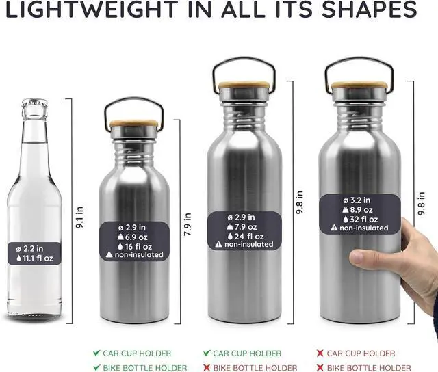 Alt view image 5 of 7 - Bambaw Stainless Steel Water Bottles 32 oz, Non-insulated Single Wall Metal Water Bottle Stainless Steel, Reusable & Eco Friendly, Dishwasher Safe  Silver