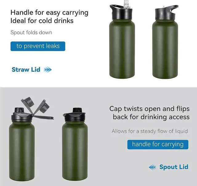 Alt view image 5 of 7 - VEGOND 32 oz Insulated Water Bottle Bulk Stainless Steel Metal Water Bottles with Leak Proof Straw Lid & Spout Lid, Wide Mouth Double Walled Vacuum Travel Sports Bottle, 4 Pack