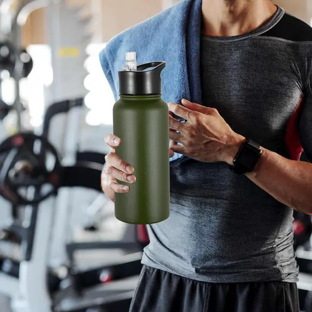 Alt view image 6 of 7 - VEGOND 32 oz Insulated Water Bottle Bulk Stainless Steel Metal Water Bottles with Leak Proof Straw Lid & Spout Lid, Wide Mouth Double Walled Vacuum Travel Sports Bottle, 4 Pack