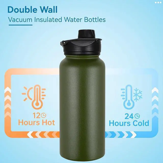 Alt view image 3 of 7 - VEGOND 32 oz Insulated Water Bottle Bulk Stainless Steel Metal Water Bottles with Leak Proof Straw Lid & Spout Lid, Wide Mouth Double Walled Vacuum Travel Sports Bottle, 4 Pack