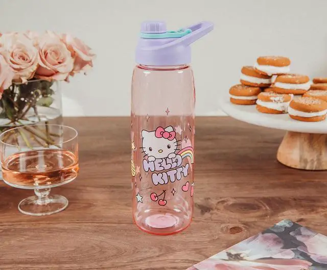 Alt view image 3 of 7 - Sanrio Hello Kitty Rainbow Treats and Stars 28-Ounce Water Bottle with Lid | BPA-Free Plastic Sports Jug With Leakproof Screw-Top Lid | Hydration For Outdoor Activities, Gym Fitness | Cute Gifts
