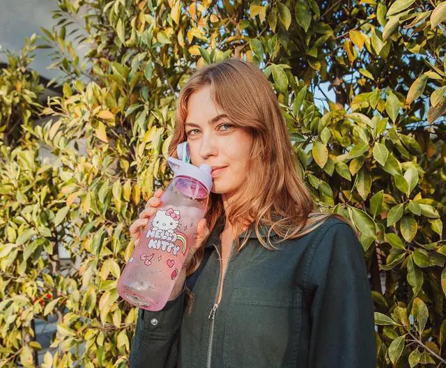 Alt view image 6 of 7 - Sanrio Hello Kitty Rainbow Treats and Stars 28-Ounce Water Bottle with Lid | BPA-Free Plastic Sports Jug With Leakproof Screw-Top Lid | Hydration For Outdoor Activities, Gym Fitness | Cute Gifts