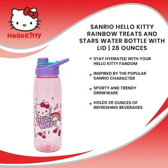 Alt view image 7 of 7 - Sanrio Hello Kitty Rainbow Treats and Stars 28-Ounce Water Bottle with Lid | BPA-Free Plastic Sports Jug With Leakproof Screw-Top Lid | Hydration For Outdoor Activities, Gym Fitness | Cute Gifts