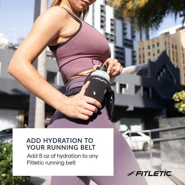 Alt view image 3 of 6 - Fitletic 8-ounce Sport Water Bottle with Holster Attachable to Belts. No-Bite Cap Quick Hydration for Daily Running, Marathon, Triathlon, Ironman Race