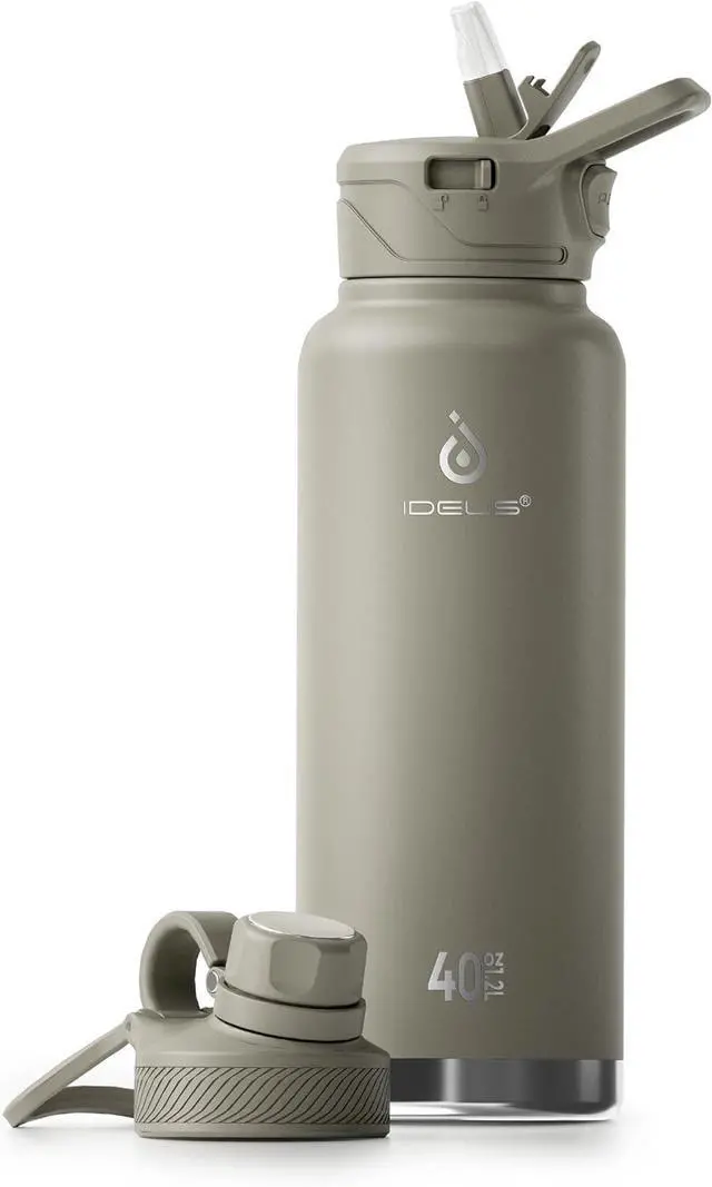 Main image of IDEUS Vacuum Insulated Water Bottle, 40 oz Stainless Steel Water Bottles with Straw and Spout Lid, Reusable Metal Water Bottle Leak Proof Gym Water Bottle, BPA-Free(Celadon)