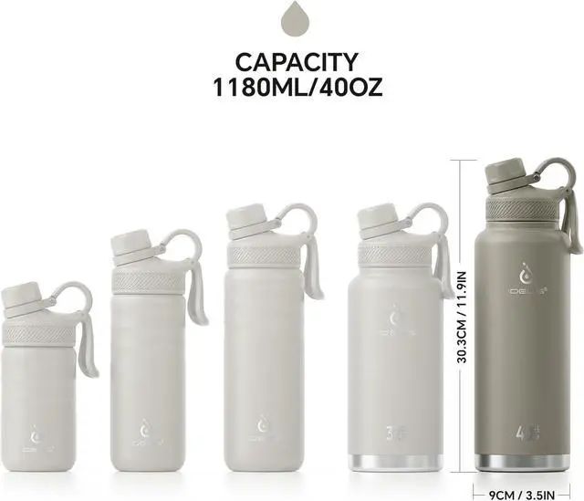 Alt view image 7 of 7 - IDEUS Vacuum Insulated Water Bottle, 40 oz Stainless Steel Water Bottles with Straw and Spout Lid, Reusable Metal Water Bottle Leak Proof Gym Water Bottle, BPA-Free(Celadon)
