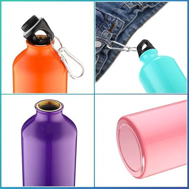 Alt view image 3 of 6 - 10 Pack 20 oz Aluminum Water Bottles Lightweight Reusable Bottles Aluminum Travel Cups with Carabiner Leak Proof Team Water Cups in bulk for Gym Sports Bicycle Camping
